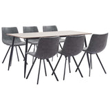 7 Piece Dining Set Grey Faux Leather