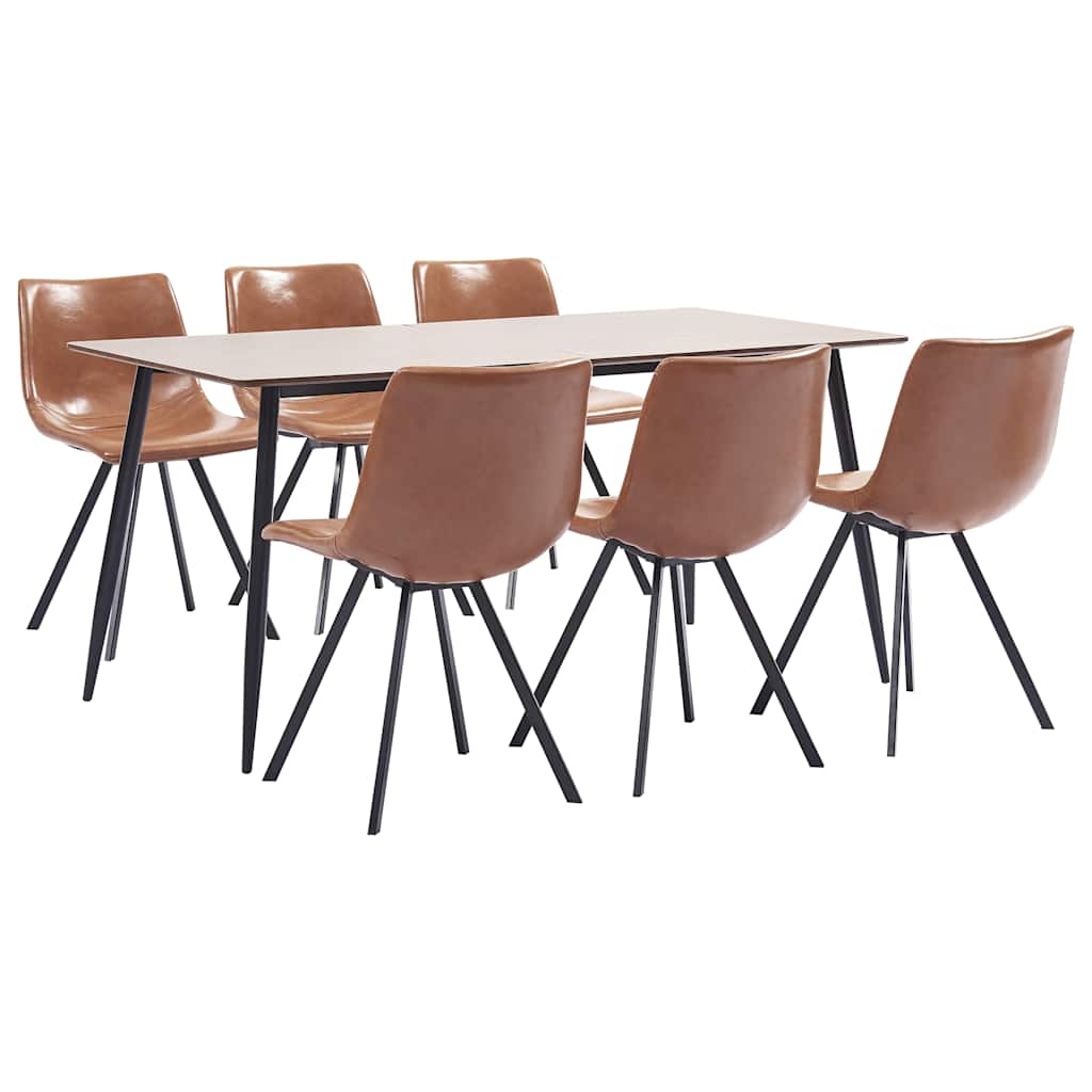7 Piece Dining Set Cognac Faux Leather