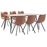 7 Piece Dining Set Cognac Faux Leather