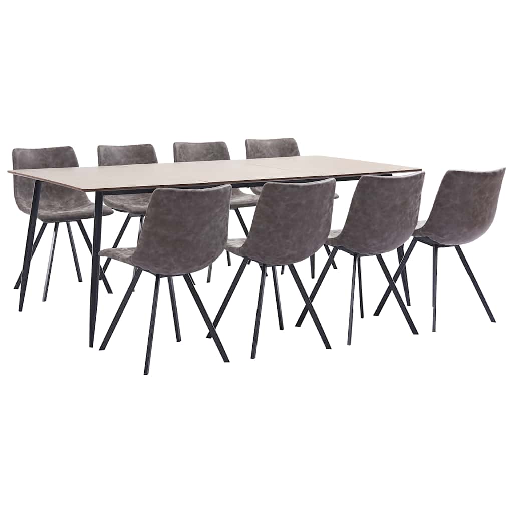 9 Piece Dining Set Brown Faux Leather