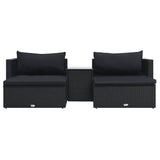 5 Piece Garden Lounge Set with Cushions Poly Rattan Black - Front View