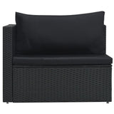 5 Piece Garden Lounge Set with Cushions Poly Rattan Black - Rear View