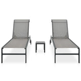 Sun Loungers 2 pcs with Table Textilene and Steel - Front View