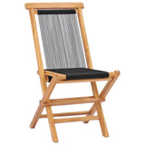 Folding Garden Chairs 2 pcs Solid Teak Wood and Rope - Front View
