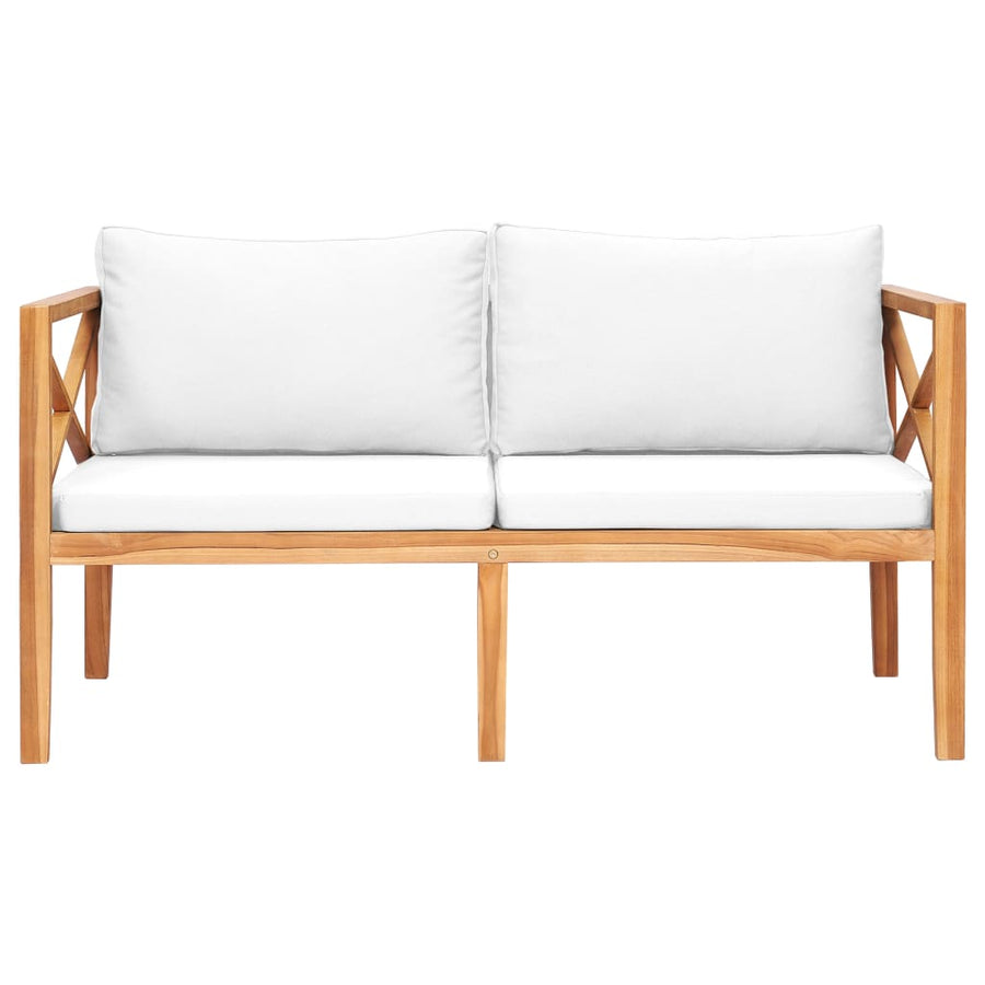 Garden Bench with Cream Cushions Solid Teak Wood
