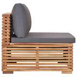 Garden Middle Sofa with Grey Cushion Solid Teak Wood - Side View