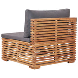 Garden Middle Sofa with Grey Cushion Solid Teak Wood - Top-Down View