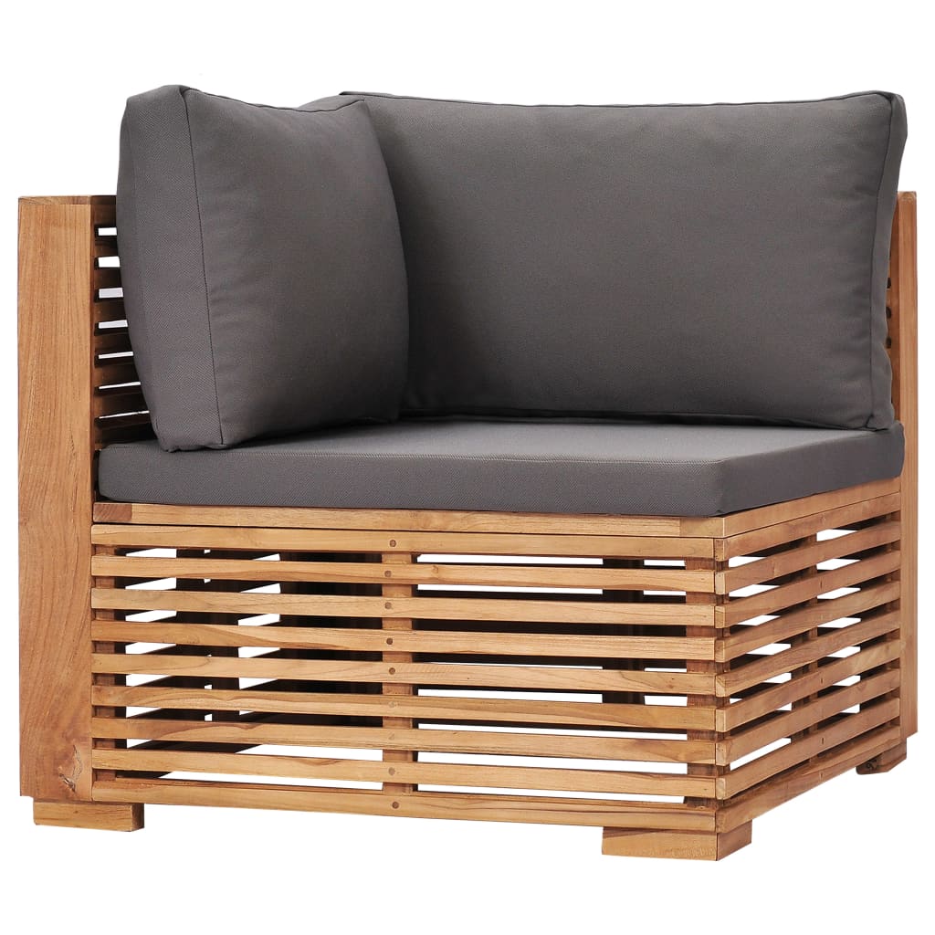 Garden Corner Sofa with Grey Cushion Solid Teak Wood