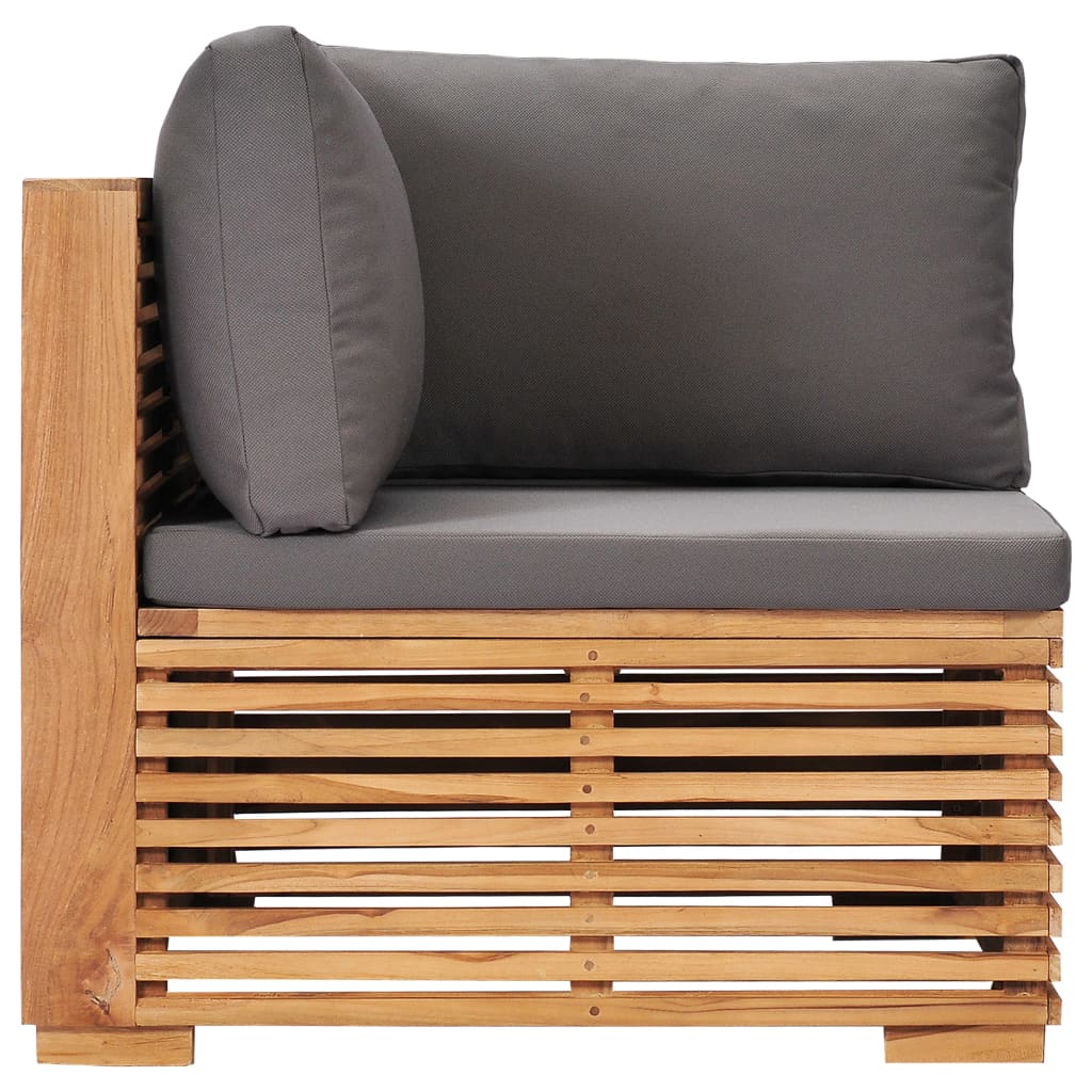 Garden Corner Sofa with Grey Cushion Solid Teak Wood