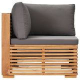 Garden Corner Sofa with Grey Cushion Solid Teak Wood
