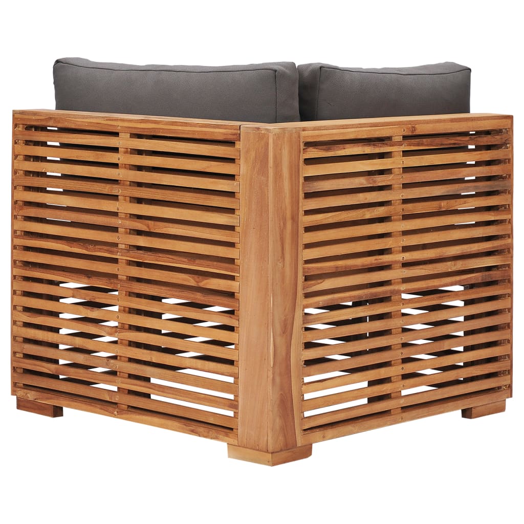 Garden Corner Sofa with Grey Cushion Solid Teak Wood