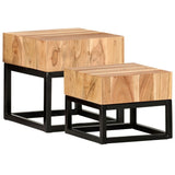 Side Tables 2 pcs Solid Acacia Wood - Low Angle