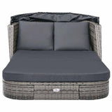 Sun Lounger with Canopy Poly Rattan Anthracite - Side View