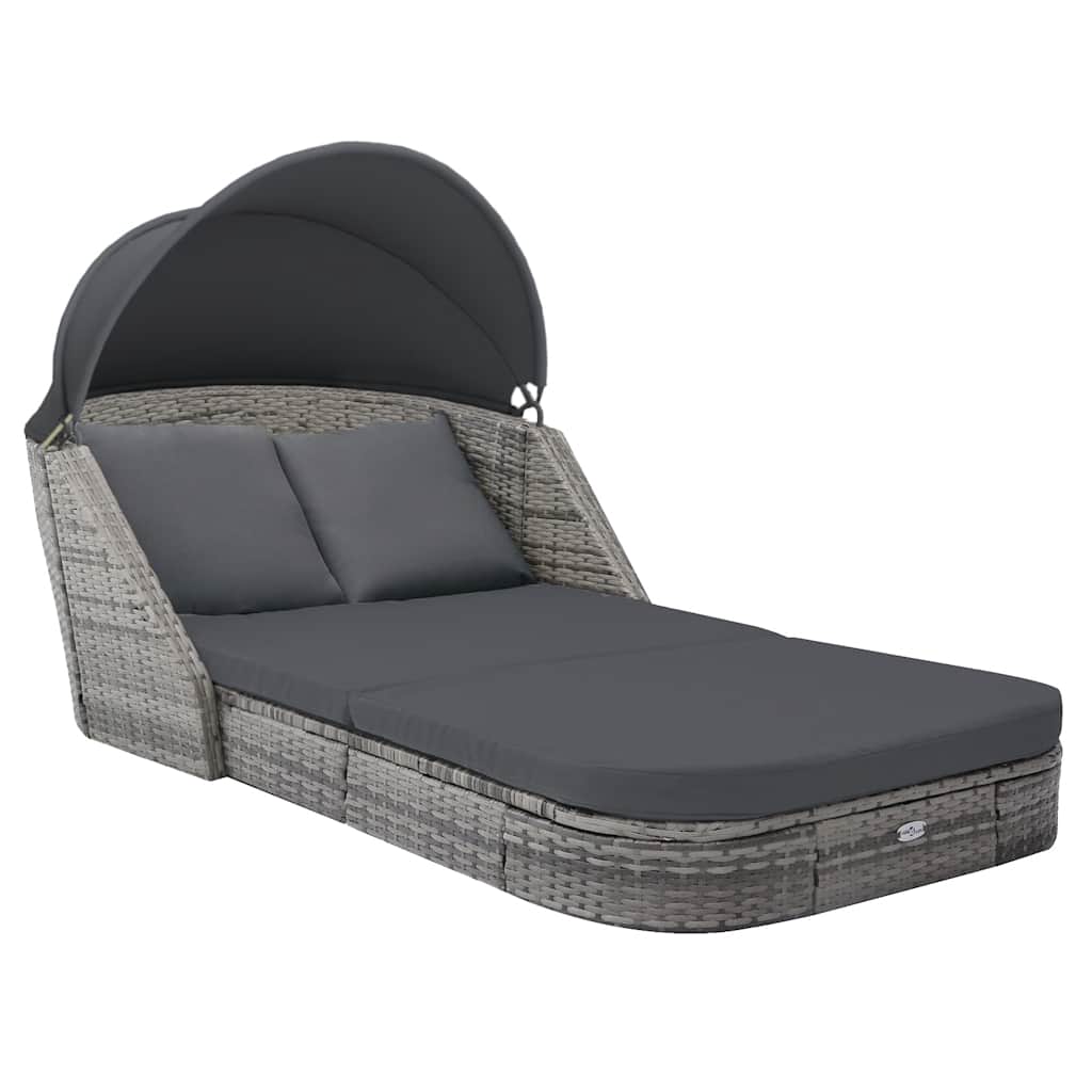 Sun Lounger with Canopy Poly Rattan Anthracite