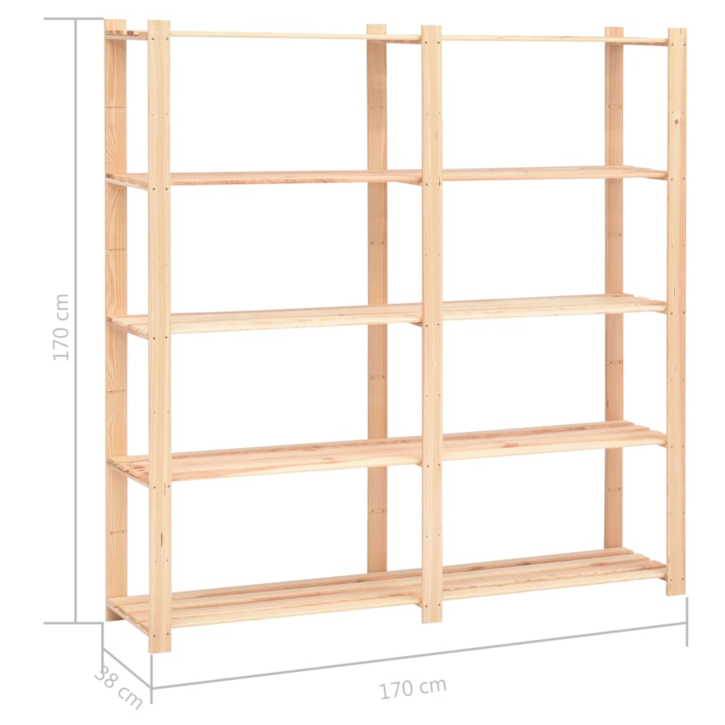 5-Tier Storage Racks 2 pcs 170x38x170 cm Solid Wood Pine 500 kg