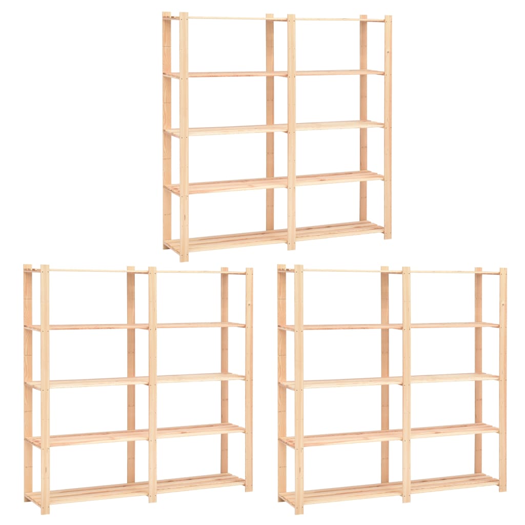 5-Tier Storage Racks 3 pcs 170x38x170 cm Solid Wood Pine 500 kg