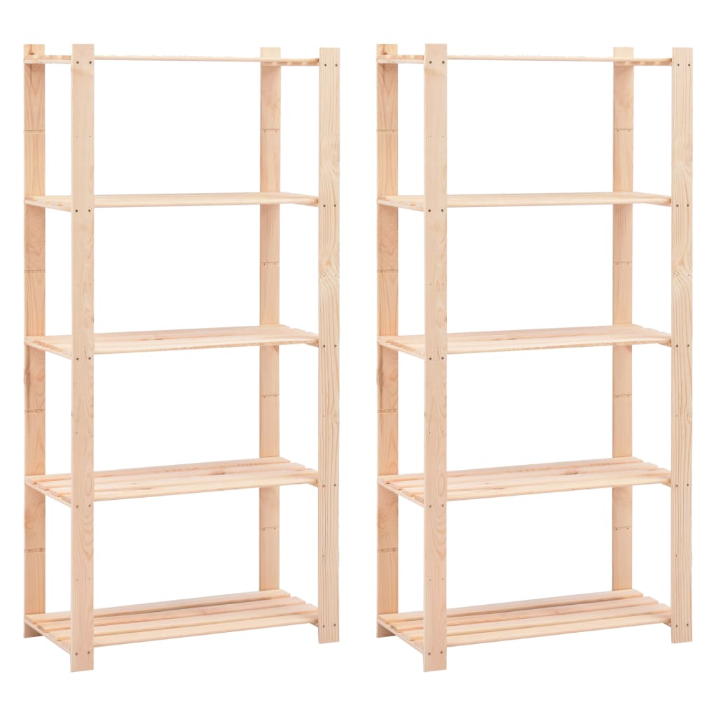 5-Tier Storage Racks 2 pcs 80x38x170 cm Solid Wood Pine 250 kg