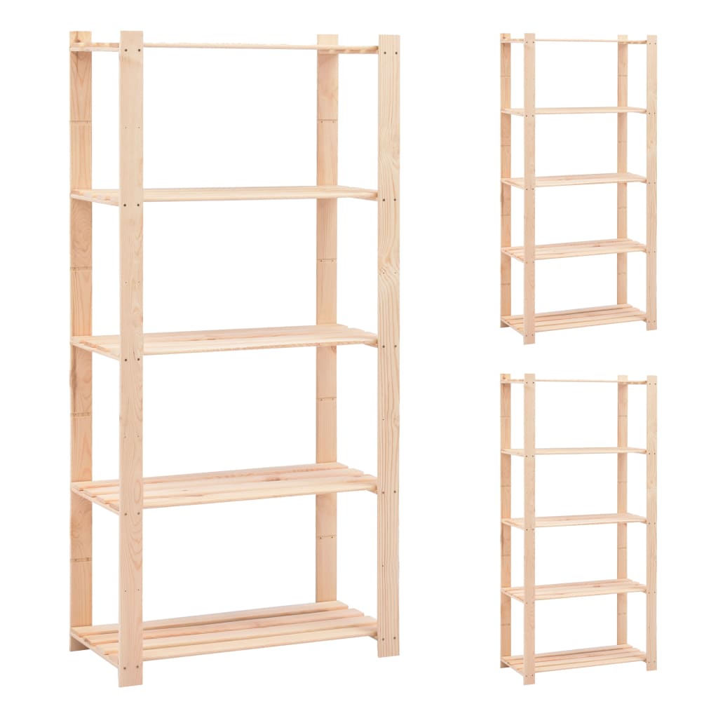 5-Tier Storage Racks 3 pcs 80x38x170 cm Solid Wood Pine 250 kg