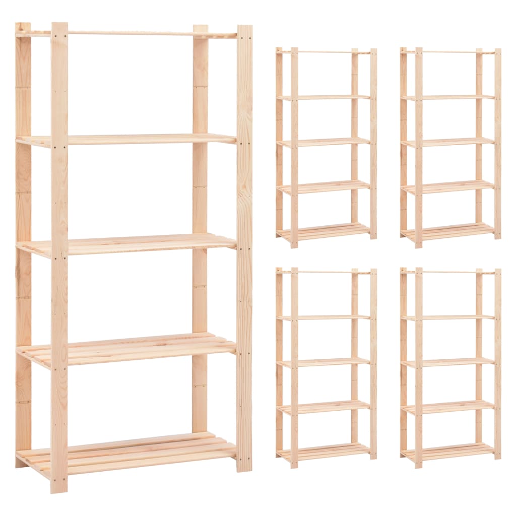 5-Tier Storage Racks 5 pcs 80x38x170 cm Solid Wood Pine 250 kg
