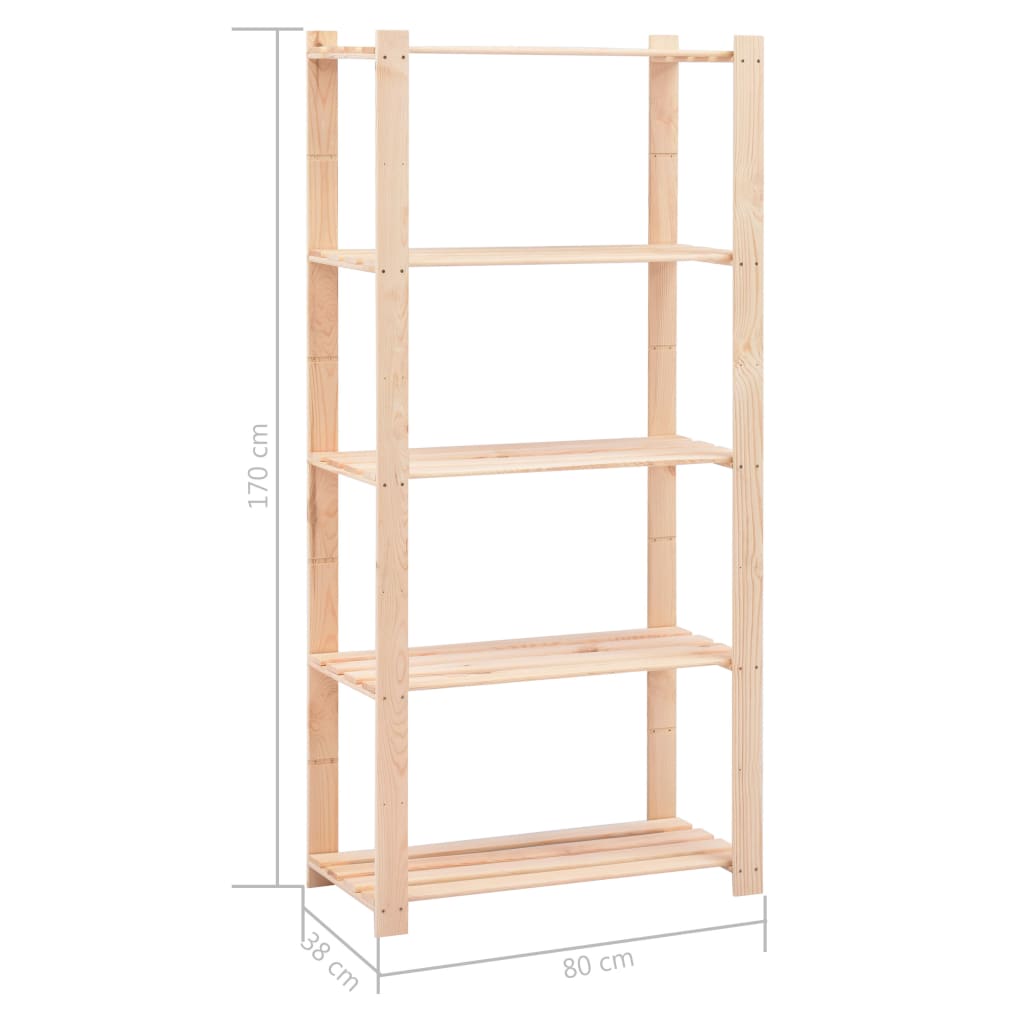 5-Tier Storage Racks 5 pcs 80x38x170 cm Solid Wood Pine 250 kg