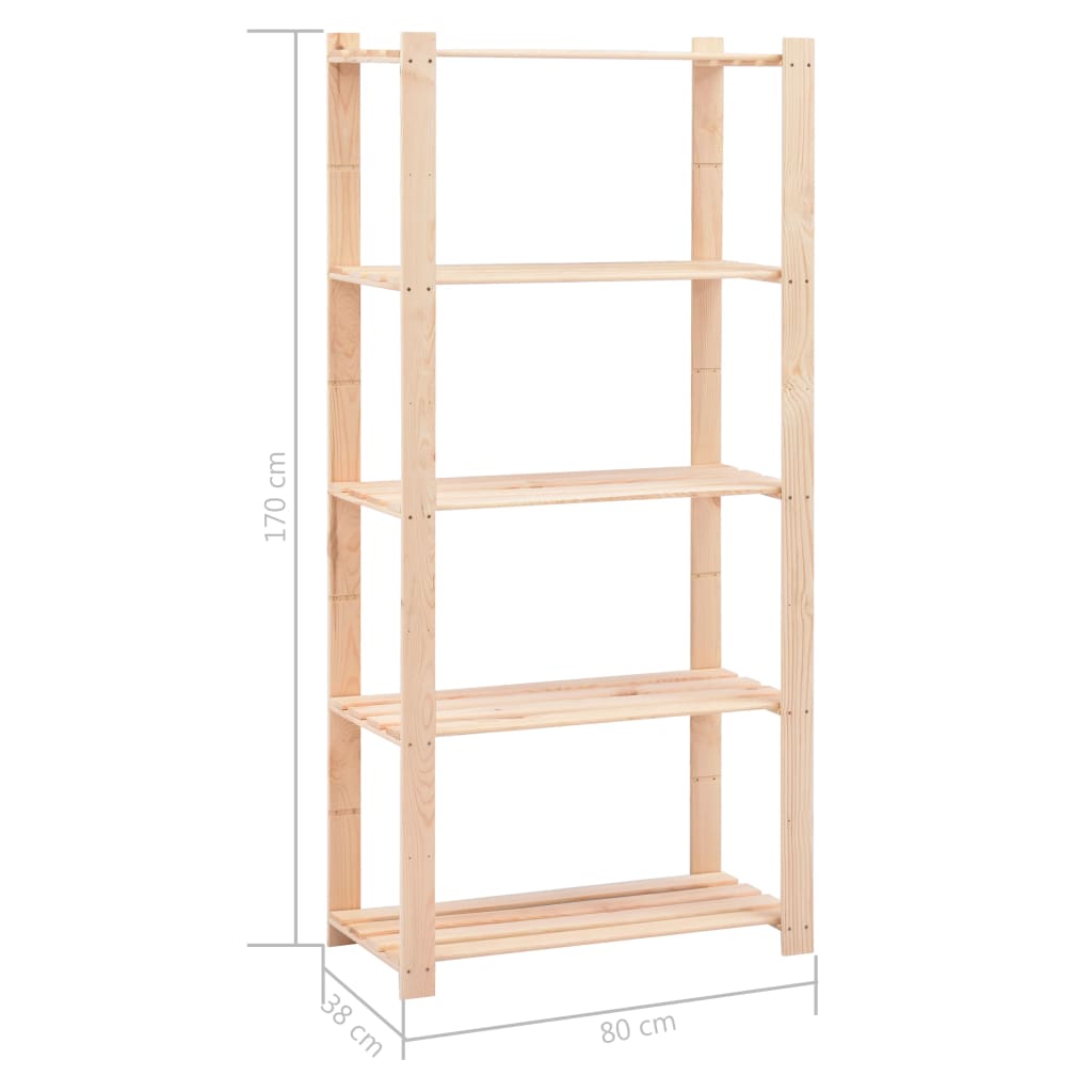 5-Tier Storage Racks 10 pcs 80x38x170 cm Solid Wood Pine 250 kg