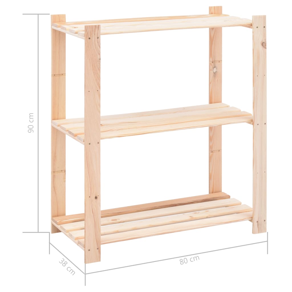 3-Tier Storage Racks 5 pcs 80x38x90 cm Solid Wood Pine 150 kg