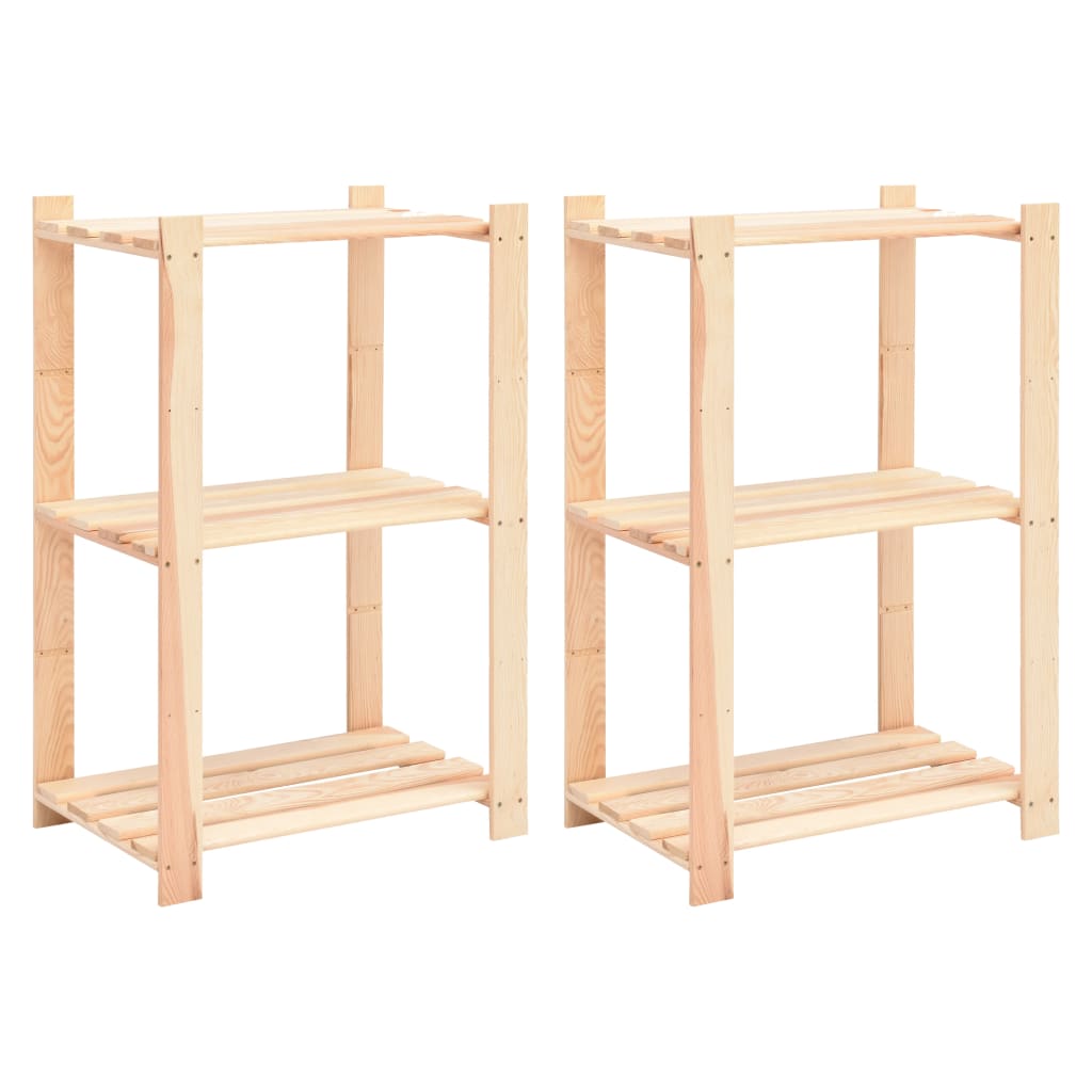 3-Tier Storage Racks 2 pcs 60x38x90 cm Solid Wood Pine 150 kg