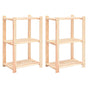 3-Tier Storage Racks 2 pcs 60x38x90 cm Solid Pinewood 150 kg