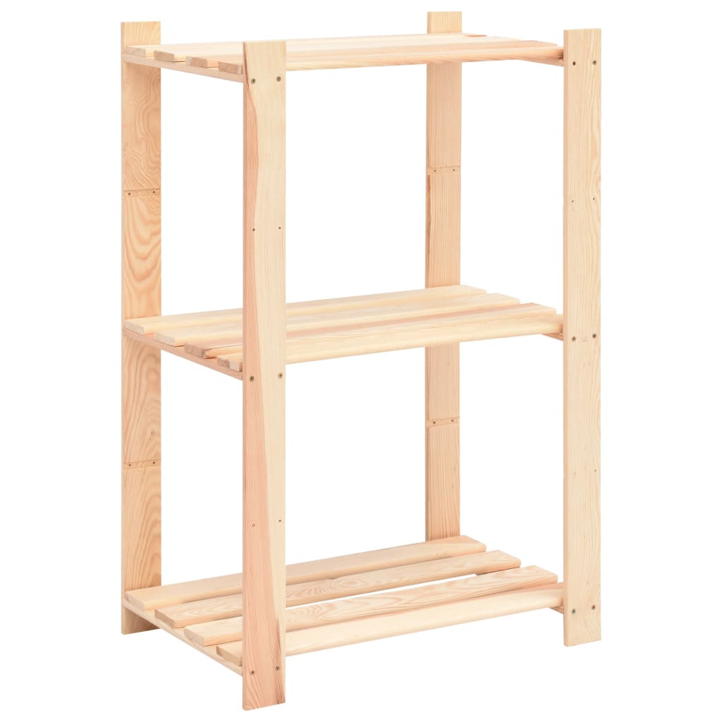3-Tier Storage Racks 2 pcs 60x38x90 cm Solid Wood Pine 150 kg