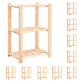 3-Tier Storage Racks 10 pcs 60x38x90 cm Solid Wood Pine 150 kg