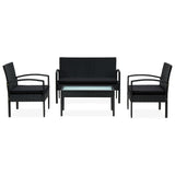 4 Piece Garden Lounge Set with Cushions Poly Rattan Black - Front View