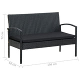 4 Piece Garden Lounge Set with Cushions Poly Rattan Black - Low Angle
