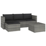 3 Piece Garden Lounge Set with Cushions Poly Rattan Grey - Front View