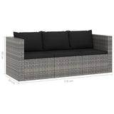 3 Piece Garden Lounge Set with Cushions Poly Rattan Grey - Extra Image