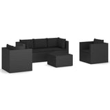 4 Piece Garden Lounge Set with Cushions Poly Rattan Black - Front View