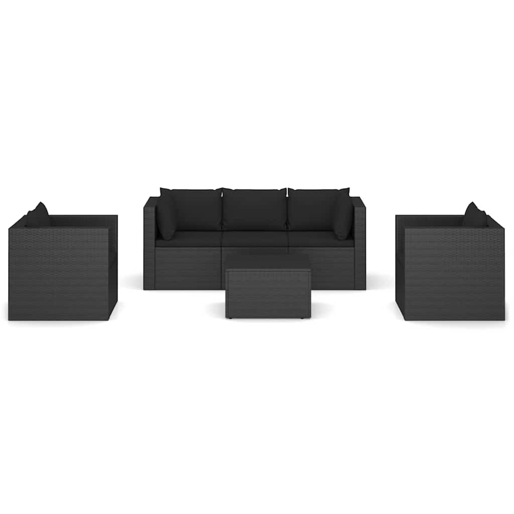 4 Piece Garden Lounge Set with Cushions Poly Rattan Black