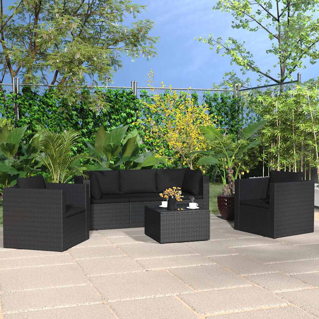 4 Piece Garden Lounge Set with Cushions Poly Rattan Black