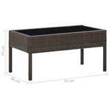 Garden Table Brown 75x40x37 cm Poly Rattan - 45-Degree Angle