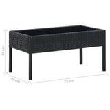 Garden Table Black 75x40x37 cm Poly Rattan - 45-Degree Angle