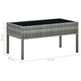 Garden Table Grey 75x40x37 cm Poly Rattan - 45-Degree Angle