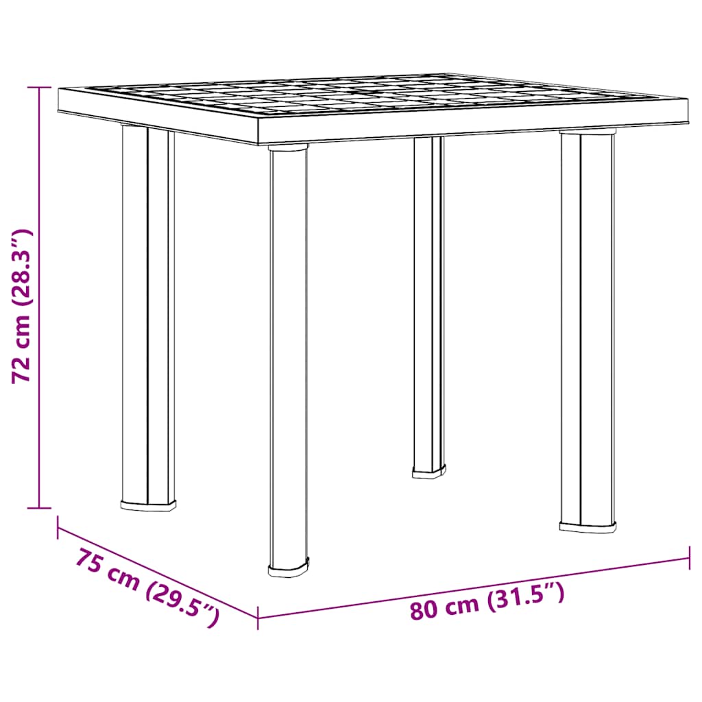Garden Table Anthracite 80x75x72 cm Plastic