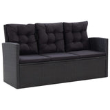 6 Piece Garden Lounge Set with Cushions Poly Rattan Black - Front View
