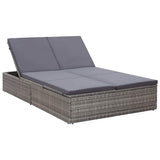 Double Sun Lounger with Cushion Poly Rattan Grey - Front View