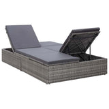 Double Sun Lounger with Cushion Poly Rattan Grey - Side View