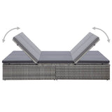 Double Sun Lounger with Cushion Poly Rattan Grey - Rear View
