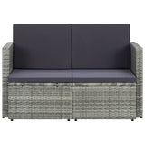 2 Seater Garden Sofa with Cushions Grey Poly Rattan - Front View