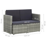 2 Seater Garden Sofa with Cushions Grey Poly Rattan - Close-Up Angle