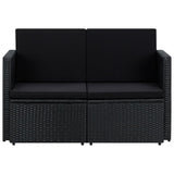 2 Seater Garden Sofa with Cushions Black Poly Rattan - Front View