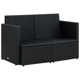2 Seater Garden Sofa with Cushions Black Poly Rattan - 45-Degree Angle