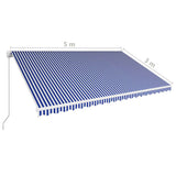 Manual Retractable Awning 500x300 cm Blue and White - Close-Up Angle